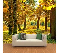 CILODO Photo Wallpaper Yellow & Forest Non-Woven Art Print Fleece Wall Mural Decoration Poster Picture Design Modern 3D Optical Illusion 350cm×256cm