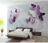 CILODO Murals Wallpaper Purple & Butterflies 3D Wall Photo Mural Wall Paper for Background Bedroom 3D Wall Murals 350cm×250cm