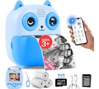 CILSER Bluetooth Kids Camera Instant Print, 32G 1080P Dual-Lens Kids Print Camera, Inkless Mini Printer, Christmas Birthday Gifts for Girls Boys, Wireless Thermal Printer, Toy for 3-12 Year Old Blue