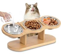 CILXGQLN Elevated Cat Bowls Raised Cat Food Bowls, 15° Tilted Pet Bowls for Cats Puppy Small Dogs, Raised Dog Bowl Stand Feeder Adjustable Dog Cat Food Water Bowls Stand with 3 Stainless Steel Bowls