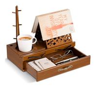 CILXGQLN Wooden Book Stand for Reading Hands Free, Triangle Book Holder Book Rest with Cup Holder, Glasses Pen & iPad Holder, Book Page Holder Stand with Drawer, Book Lovers Gifts