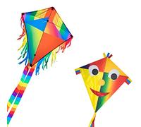 CIM Kite Set - Joker Eddy [2 Pcs Happy Joker/Maya Joker] - single line kite for children from the age of 3 years up - 65x74cm - incl. 80m kite string and 2x250cm striped tails