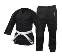 Cimac Karate Gi - Black - 220g Karate Suit, Student Training & Sparring Uniform for Kids & Adults, with Elasticated Waistband, Made from Lightweight Polycotton, Comes with a Belt, 180cm