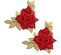 CIMAXIC 1 Pair Flower Patch Sew on Patch Red Polyester Yarn Easy to Use Repairing Classy and Lovely Design for Coat and Shoes DIY Clothing Accessories