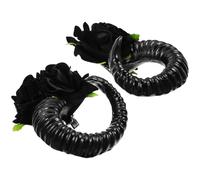 CIMAXIC 1 Pair Gothic Sheep Horn Hair Clips with Flower Decoration, Black Plastic Cosplay Hair Accessories for Parties and Shooting, Adding Mystery and Showing Personality