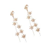 CIMAXIC 1 Pair No Piercing Rhinestone Flower Dangle Earrings for Wedding Bridal Ear Clips Golden Non Pierced Ear Jewelry for Women Bride Party Decoration