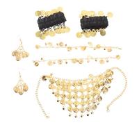 CIMAXIC 1 Set India Belly Dance Costume Jewelry with Coin Dangle Earrings, Tassel Anklet, Bracelet, Belly Dancing Accessories for Women Stage Performance