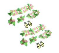 CIMAXIC 10pcs Hawaiian Flower Crown Pineapple Sunglasses Set for Women Tropical Beach Party Luau Decorations Green Leaf Design for Fun Events
