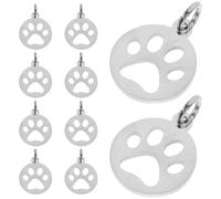 CIMAXIC 10pcs Hollow Dog Paw Charms Flat Round Stainless Steel Pendants for DIY Jewelry Making Key Chain Charms Pet Lover Accessories Silver Tone for Bracelets and Necklaces