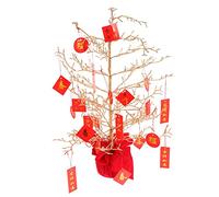 CIMAXIC 1pc Chinese New Year Lucky Tree Figurine Label Decor Christmas Balls Ornaments Christmas Ornament LED Strips Feng Shui Tree Sculpture Dimmable Festoon Lights Party Light Resin Red