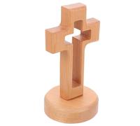 CIMAXIC 1set Wooden Cross Craft Ornament with Hollow Design round Base Beech Religious Decor for Home Church Office Christian Baptism Decoration