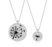 CIMAXIC 2 Pcs Dandelion Pendant Necklace Titanium Steel Keepsake Jewelry for Mothers Daughters Sisters Intricate Carved Charm Necklaces Expressing Love and Hope Comfortable