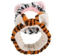 CIMAXIC 2 Pcs Facial Makeup Headbands with Elastic Tiger Print, Soft Plush Spa Hair Wraps for Skincare and Face Wash, Cute Animal Ear Hair Accessories for Women