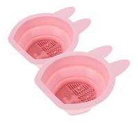 CIMAXIC 2 Pcs Silicone Rabbit-shaped Folding Makeup Brush Cleaner Bowls with Hanging Hook, Portable Silicone Makeup Sponge and Brush Scrubbers for Professional Beauty Tool Cleaning