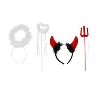 CIMAXIC 2 Sets Performance Angel Devil Cosplay Props Headbands with Plume Wings and Wand, Comfortable and Easy to Wear for Birthday Party or Costumes Party