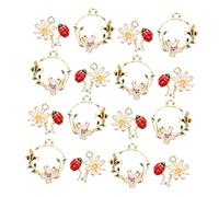 CIMAXIC 20pcs Cute Ladybug Bee Flower Charms for DIY Jewelry Making Supplies Alloy Decorative Pendants for Earrings Necklaces Bracelets and Smooth Edges Craft Accessories