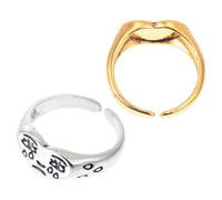 CIMAXIC 2Pcs Adjustable Heart Crying Face Rings Set, Open Finger Decorative Rings for Women, Vintage Style Gold and Silver Tone Delicate Jewelry for Teen