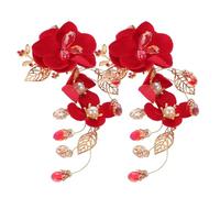 CIMAXIC 2pcs Bridal Hair Clips Red Rhinestone Flower Barrettes for Bridesmaids Romantic Wedding Accessories