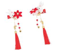 CIMAXIC 2pcs Bunny Hairpin Hairbrush Women Pins Costume Mini Girl Pink Ties Buns Fake Dryer Bristle Ponytail Accessories Velvet Hair Barrettes Hair Clips Barrettes Red Fabric