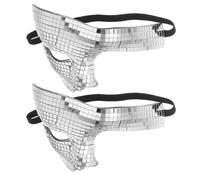 CIMAXIC 2pcs Laser Reflective Half Face Mask Silver Mirrored for Halloween Party Dance Carnival with Glitter Disco Ball Effect Comfortable Lightweight Design