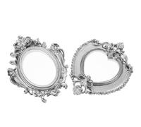 CIMAXIC 2Pcs Mini Retro Resin Photo Frames Small Antique Silver Decorative Heart and Reflective Mirror Frames for Jewelry Display and DIY Photo Decoration