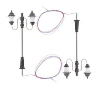 CIMAXIC 2pcs Model Railway Train Lamp Post Street Lights 65mm 2.56inch 1:100 Scale Dual Head Post Lamp White Light for Dollhouse Lighting Sand Table Fairy Garden