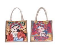 CIMAXIC 2pcs Printed Canvas Tote Bags with Peking Opera Pattern, Stylish Zipper Handbags for Women, for Traveling and Working, Large Capacity to Store Keys and Cash