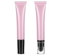 CIMAXIC 2pcs Squeezable Makeup Tubes Set 20g Pink Frosted Lip Gloss Containers with Black Ceramic Cap and Pump Head, Refillable Travel Lip Balm and Lotion Sample Bottles