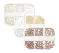 CIMAXIC 3 Boxes Nail Art DIY Beads with Assorted Colour Plastic Pearls for Decorative Effect, Charming and Shiny Manicure Supplies for DIY and Special Occasions Assorted style