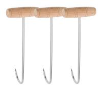 CIMAXIC 3pcs Long Handle Boot Hooks with Stainless Steel Shoehorn and Wooden Handle, Comfortable to Use Shoe Lifting Helper with Rational Bending for Easy Boot Pulling
