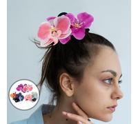 CIMAXIC 3pcs Orchid Flower Hair Clips Hawaiian Phalaenopsis Floral Claw Clips for Women Secure Grip Tropical Bridal Hair Accessories for Weddings Beach Vacations Summer Styling
