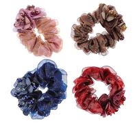 CIMAXIC 4 Pcs Elastic Ponytail Holder Women Hair Accessories Multi-purpose Hair Decoration Fabric Flower Decor Delicate Design for Wedding and Dating