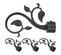 CIMAXIC 4pcs Leaf Design Drapery Rod Finials - 0.9'' Diameter Plastic Curtain Pole End Caps - Leaf Shaped Curtain Rod Finials for Vintage Home Hotel Use Black