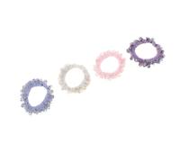 CIMAXIC 4Pcs Rhinestone Elastic Hair Ties - Furry No-Damage Ponytail Holders - Faux Fur - Crystal Sparkly Beaded Band - Fashion Accessories for Girls School