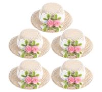 CIMAXIC 5pcs Miniature Doll Hats - 2.2" Hand-Woven Straw Hats with Rose & Lace for 1/3-1/6 Scale Dolls & DIY Crafts - Mini Straw Cap for Dollhouse Fiesta Party Decor