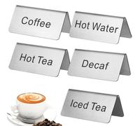 CIMAXIC 5pcs Stainless Steel Coffee and Tea Table Signs Lettering Beverage Display Labels for Cafes Buffets Hot Tea Sign Space-saving Table Display