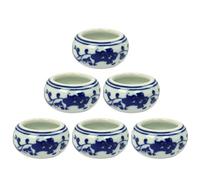 CIMAXIC 6 Pieces Small Blue and White Porcelain Ink Dish Set for Calligraphy and Painting, Ceramic Ink Bowls Brush Tray, Student Water Plate for Traditional Chinese Brush Writing