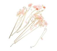 CIMAXIC 6pcs Chinese Flower Hairpin Stick Set with Tassels, Metal and Resin Material, Secure Hold and Intricate Details, for Traditional Attire and Hanfu Styles, Elegant Vintage Hair