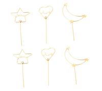 CIMAXIC 6Pcs Creative Rhinestone Cake Insert Toppers Golden Moon Star Heart Shapes for Birthday Party Cake Decoration Eye Catching Picks for Special Occasions