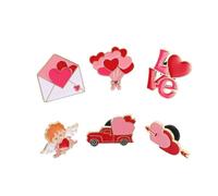 CIMAXIC 6pcs Valentine’s Day Heart Shape Brooch Pins Set, Enamel Alloy Cupid Lapel Pins Bulk for Women’s Clothing, Bags, Anniversary Accessories, Romantic Love Letter Badge