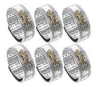 CIMAXIC 6pcs Vintage Pi Yao Wealth Luck Ring for Men Retro Amulet Finger Jewelry with Scripture Engraving Protective Symbolic Band for Wedding Party Anniversary