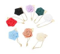 CIMAXIC 8pcs Rose Boutonniere Lapel Pins for Men Lightweight Flat Flower Brooch with Gold Leaf Chain Wedding Suit Party Decoration Groom Accessories
