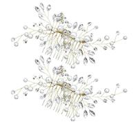 CIMAXIC Adornments, Wire and Metal Golden Hand-twisted Crystal 2pcs Elegant Hair Side Comb with Smooth Pearls Lightweight Comfortable Fit Bridal Wedding Banquets and Daily Use