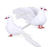CIMAXIC Artificial White Peace Pigeon Decoration 2 Pcs Realistic Wedding Bird Ornaments Home Decor Accents Collectible Simulated Dove for Event Display