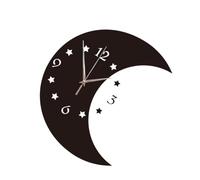 CIMAXIC Black Acrylic Hanging Wall Clock Moon and Star Design, Silent Time Utility and Artistic Decoration, for Living Room Or Restaurant, Creative Fashion Style