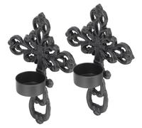 CIMAXIC Black Metal Wall-Mounted Candle Holder Set 2Pcs Gothic Cross Candle Sconces for Office and Vintage Home Decor