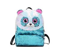 CIMAXIC Blue Cartoon Panda Backpack with Color Changing Pu Material and Mini Size, Stylish Sequin Design for Short Travel and Holidays