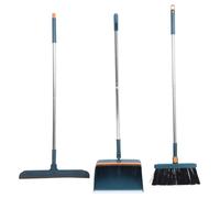 CIMAXIC Blue Floor Cleaning Set with Broom, Dustpan, and Long Handle Squeegee, Stainless Steel and Plastic Materials, Comfortable Handles for Home Cleaning