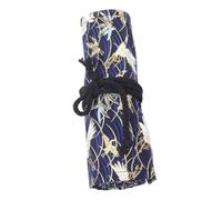 CIMAXIC Canvas Pen Roll up Case Large Capacity Pencil Pouch 48 Slots, Chinese Style Pen Wrap Bag in Blue Winter Bamboo Crane Design for School, Office, and Art Supplies Storage