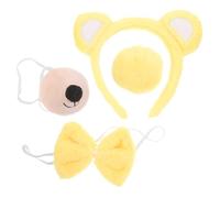CIMAXIC Cosplay Bear Ear Headband with Tail Nose Bowtie Fluffy Animal Costume Accessories for Women Party Performance Birthday Holiday Photo Props Cute Yellow Plush Design